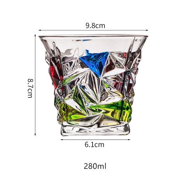 ALDO Kitchen & Dining > Tableware > Drinkware Glass  Style 3 / Crystal Lead Free / See Attached Pictures Italian Murano Style Luxury Hand Cut and Painted Colorful Stain lead Free Crystal Free Whisky Vodka Cocktail Glasses and Decanter