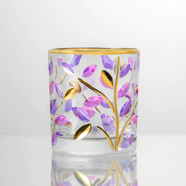 ALDO Kitchen & Dining > Tableware > Drinkware Glass style 6 / Crystal Lead Free / See Attached Pictures Four Seasons Italian Murano Style Luxury Hand Cut and Painted Colorful Stain lead Free Crystal Free Whisky Vodka Cocktail Glasses