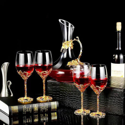 ALDO Kitchen & Dining > Tableware > Drinkware Golden Grape Vintage Enamel Lead Free Crystal Goblet Wine Glasses and Wine Decanter