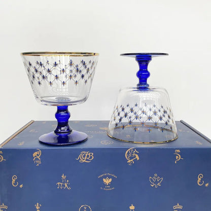ALDO Kitchen & Dining > Tableware > Drinkware Imperial Cobalt Blue Net Crystal Glass Manual Carved Lead Free Crystal with Gold leaf Whiskey Coctail Glass
