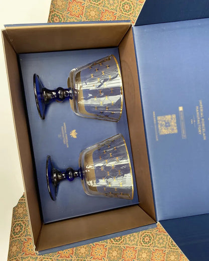 ALDO Kitchen & Dining > Tableware > Drinkware Imperial Cobalt Blue Net Crystal Glass Manual Carved Lead Free Crystal with Gold leaf Whiskey Coctail Glass
