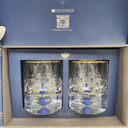 ALDO Kitchen & Dining > Tableware > Drinkware Imperial Cobalt Blue Net Crystal Glass Manual Carved Lead Free Crystal with Gold leaf Whiskey Coctail Glass
