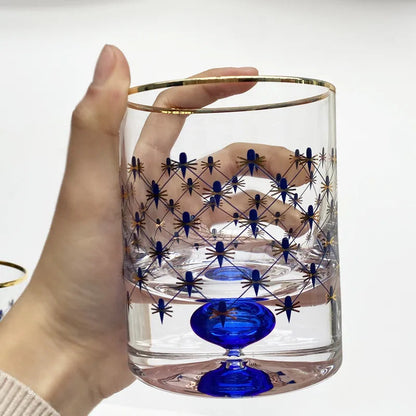 ALDO Kitchen & Dining > Tableware > Drinkware Imperial Cobalt Blue Net Crystal Glass Manual Carved Lead Free Crystal with Gold leaf Whiskey Coctail Glass