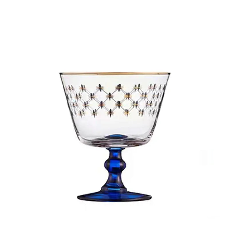 ALDO Kitchen & Dining > Tableware > Drinkware Imperial Cobalt Blue Net Crystal Glass Manual Carved Lead Free Crystal with Gold leaf Whiskey Coctail Glass