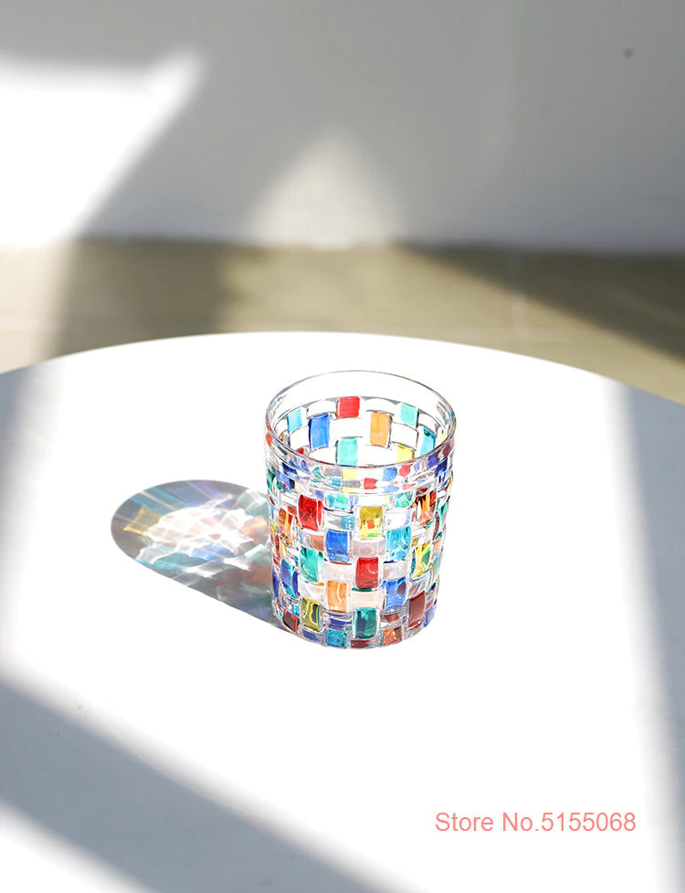 ALDO Kitchen & Dining > Tableware > Drinkware Italian Murano Style Luxury Hand Cut and Painted Colorful Stain lead Free Crystal Free Whisky Vodka Cocktail Glasses and Decanter