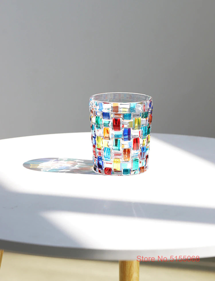 ALDO Kitchen & Dining > Tableware > Drinkware Italian Murano Style Luxury Hand Cut and Painted Colorful Stain lead Free Crystal Free Whisky Vodka Cocktail Glasses and Decanter
