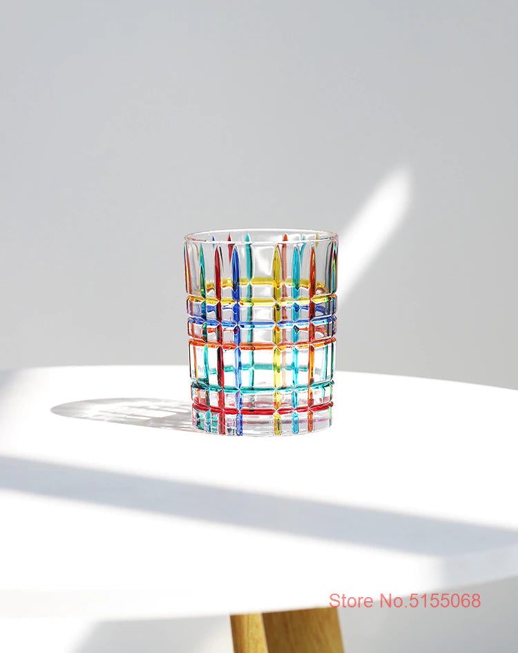 ALDO Kitchen & Dining > Tableware > Drinkware Italian Murano Style Luxury Hand Cut and Painted Colorful Stain lead Free Crystal Free Whisky Vodka Cocktail Glasses and Decanter