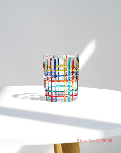 ALDO Kitchen & Dining > Tableware > Drinkware Italian Murano Style Luxury Hand Cut and Painted Colorful Stain lead Free Crystal Free Whisky Vodka Cocktail Glasses and Decanter