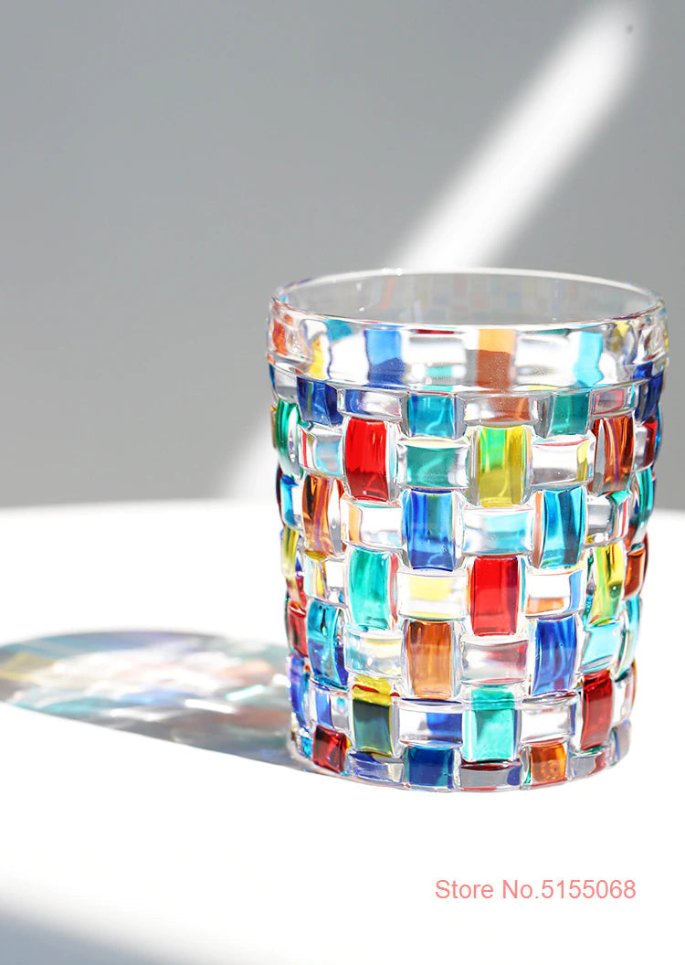 ALDO Kitchen & Dining > Tableware > Drinkware Italian Murano Style Luxury Hand Cut and Painted Colorful Stain lead Free Crystal Free Whisky Vodka Cocktail Glasses and Decanter