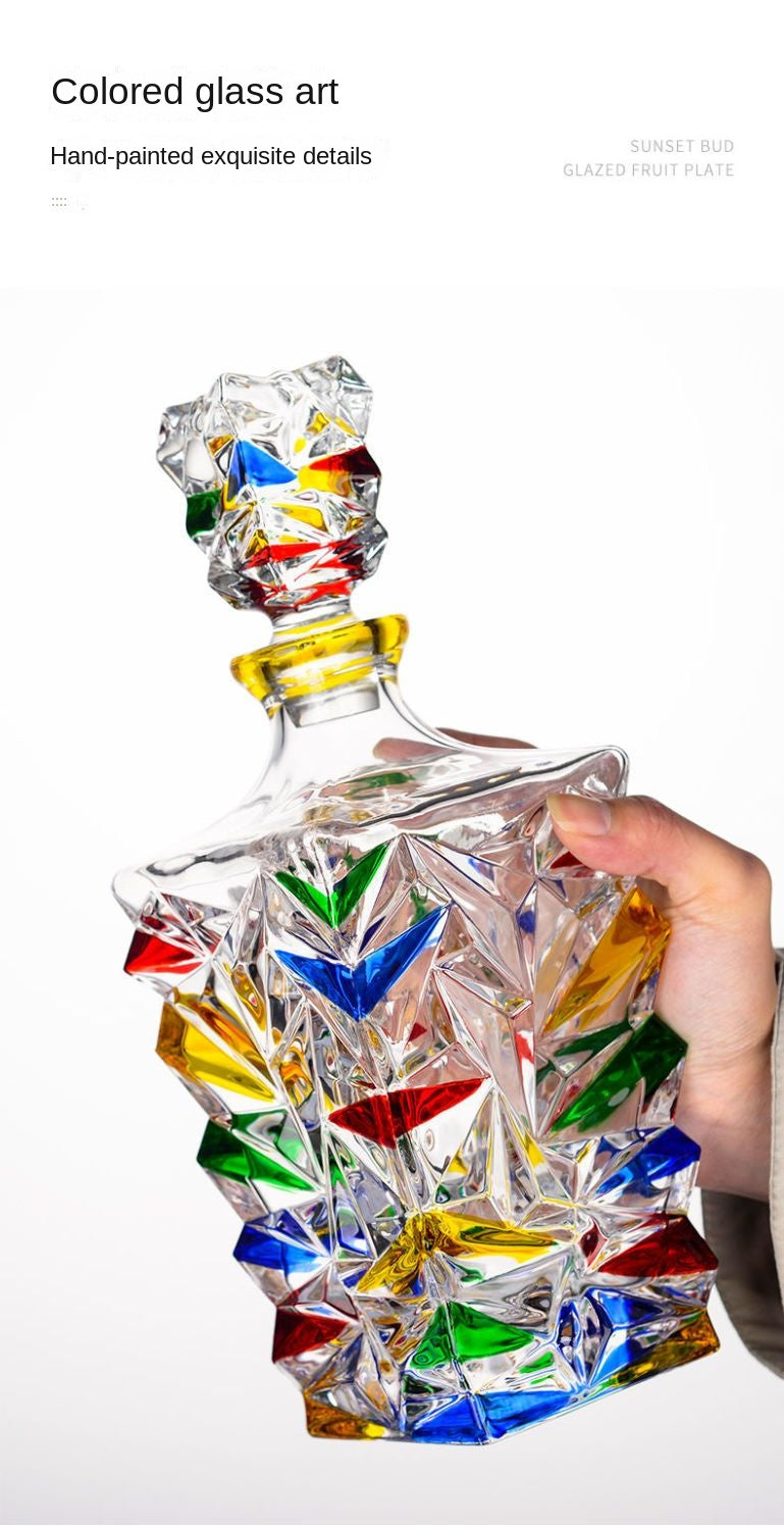 ALDO Kitchen & Dining > Tableware > Drinkware Italian Murano Style Luxury Hand Cut and Painted Colorful Stain lead Free Crystal Free Whisky Vodka Cocktail Glasses and Decanter