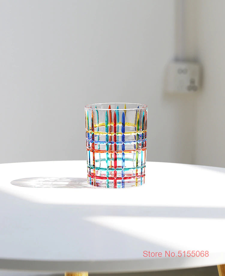 ALDO Kitchen & Dining > Tableware > Drinkware Italian Murano Style Luxury Hand Cut and Painted Colorful Stain lead Free Crystal Free Whisky Vodka Cocktail Glasses and Decanter