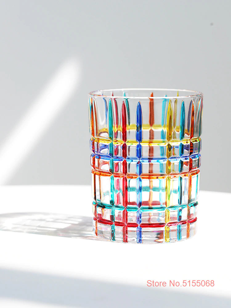 ALDO Kitchen & Dining > Tableware > Drinkware Italian Murano Style Luxury Hand Cut and Painted Colorful Stain lead Free Crystal Free Whisky Vodka Cocktail Glasses and Decanter
