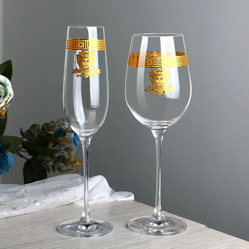 ALDO Kitchen & Dining > Tableware > Drinkware Lead- Free  Crystal Luxury Versace Style Hand Cut and Blown 24 Karat Gold Plated Glasses for Whisky Shampaign Vodka Cocktails