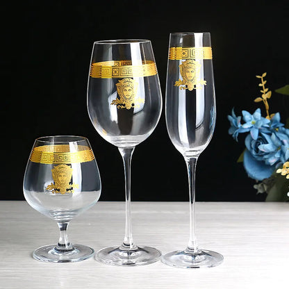 ALDO Kitchen & Dining > Tableware > Drinkware Lead- Free  Crystal Luxury Versace Style Hand Cut and Blown 24 Karat Gold Plated Glasses for Whisky Shampaign Vodka Cocktails