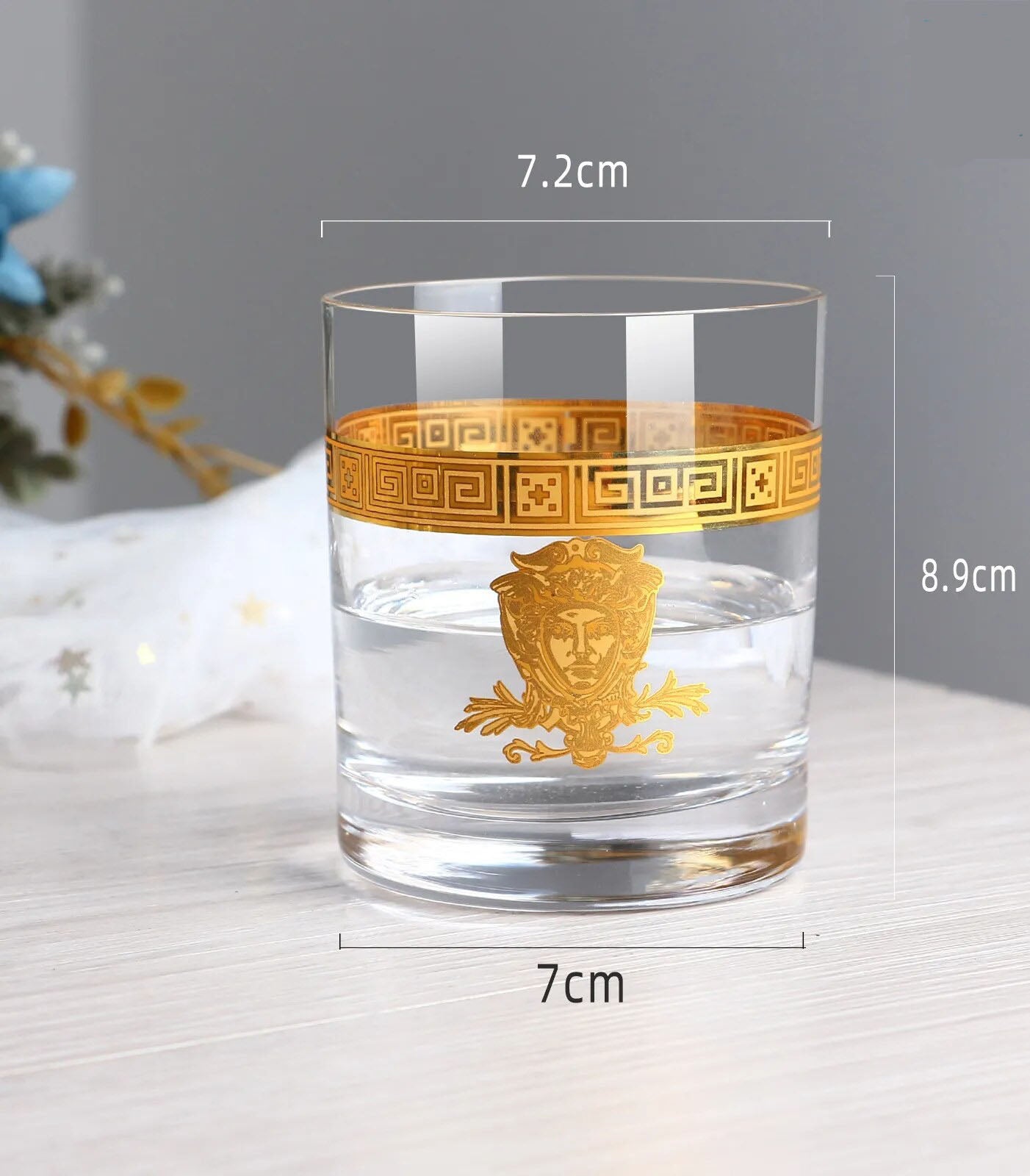 ALDO Kitchen & Dining > Tableware > Drinkware Lead- Free  Crystal Luxury Versace Style Hand Cut and Blown 24 Karat Gold Plated Glasses for Whisky Shampaign Vodka Cocktails
