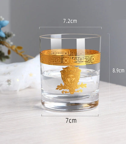 ALDO Kitchen & Dining > Tableware > Drinkware Lead- Free  Crystal Luxury Versace Style Hand Cut and Blown 24 Karat Gold Plated Glasses for Whisky Shampaign Vodka Cocktails