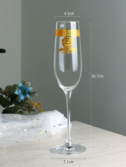 ALDO Kitchen & Dining > Tableware > Drinkware Lead- Free  Crystal Luxury Versace Style Hand Cut and Blown 24 Karat Gold Plated Glasses for Whisky Shampaign Vodka Cocktails