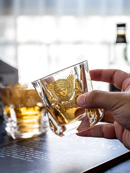 ALDO Kitchen & Dining > Tableware > Drinkware Luxury Versace Style Hand Cut and Blown 24 Karat Gold Plated Crystal lead Free Glasses for Whisky Vodka Cocktails