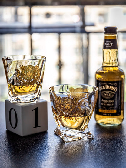 ALDO Kitchen & Dining > Tableware > Drinkware Luxury Versace Style Hand Cut and Blown 24 Karat Gold Plated Crystal lead Free Glasses for Whisky Vodka Cocktails