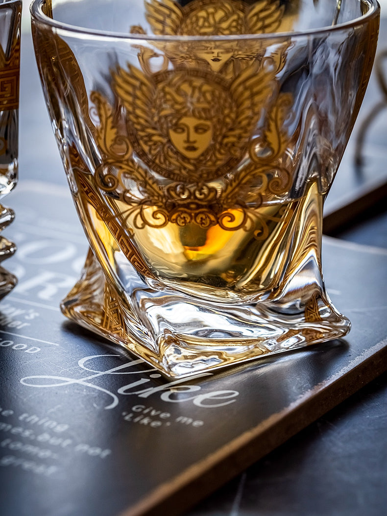 ALDO Kitchen & Dining > Tableware > Drinkware Luxury Versace Style Hand Cut and Blown 24 Karat Gold Plated Crystal lead Free Glasses for Whisky Vodka Cocktails