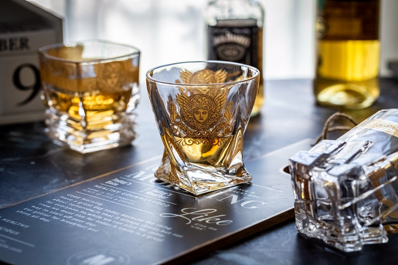ALDO Kitchen & Dining > Tableware > Drinkware Luxury Versace Style Hand Cut and Blown 24 Karat Gold Plated Crystal lead Free Glasses for Whisky Vodka Cocktails