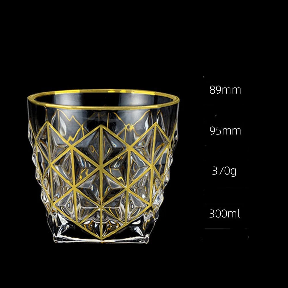 ALDO Kitchen & Dining > Tableware > Drinkware M 300ML Private Collections Gold Seal 24 K Gold Plated Design Whiskey Brandy  Crystal Diamond Cut Glass