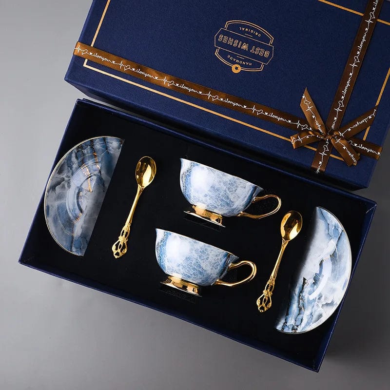 ALDO Kitchen & Dining > Tableware > Drinkware New Coffee and Tea Sets / Porcelain / Two Cups two Saucers Two Spoons Gift Set Style 3 Royal Classic Imperial Coffee and Tea Set 24 K Gold Plated Bone China Porcelain