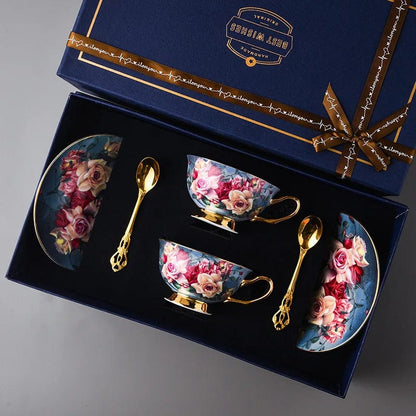 ALDO Kitchen & Dining > Tableware > Drinkware New Coffee and Tea Sets / Porcelain / Two Cups two Saucers Two Spoons Gift Set Style 3 Royal Classic Premium Coffee and Tea Set 24 K Gold Plated Bone China Porcelain