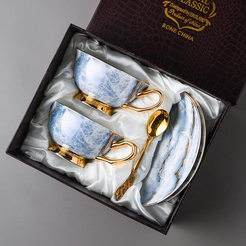 ALDO Kitchen & Dining > Tableware > Drinkware New Coffee and Tea Sets / Porcelain / Two Cups two Saucers Two Spoons Gift Set Style2 Royal Classic Imperial Coffee and Tea Set 24 K Gold Plated Bone China Porcelain
