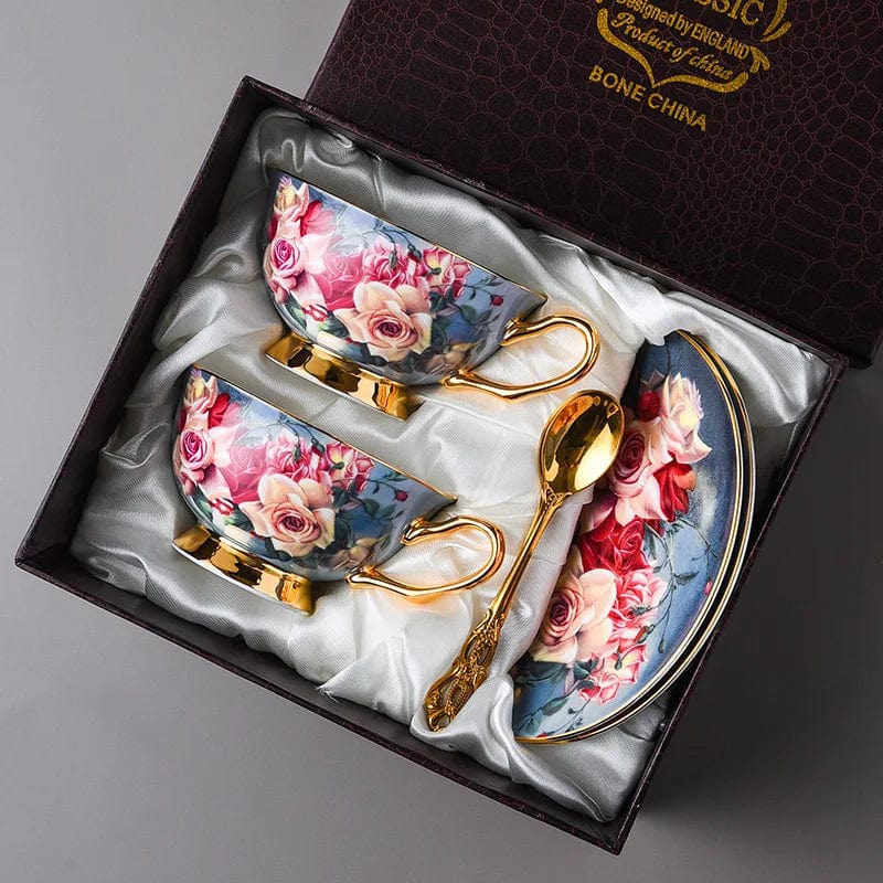 ALDO Kitchen & Dining > Tableware > Drinkware New Coffee and Tea Sets / Porcelain / Two Cups two Saucers Two Spoons Gift Set Style2 Royal Classic Premium Coffee and Tea Set 24 K Gold Plated Bone China Porcelain