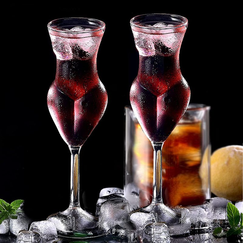 ALDO Kitchen & Dining > Tableware > Drinkware New / Lead free Crystal / 9"inch toll  x 2.5" inches wide Miss Wine Glass Female-shaped Glasses for Champagne,Whiskey, Wine, Cocktails,Glass, Goblet for Party Home Bar