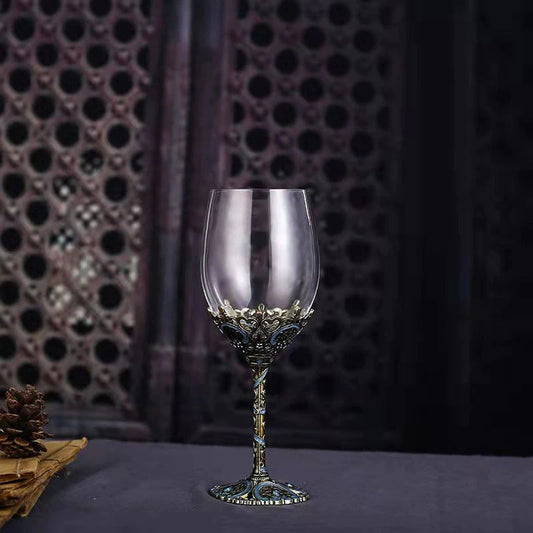 ALDO Kitchen & Dining > Tableware > Drinkware One Enamel Wine Glass / Crystal / Wine Glass:  21.5 x 6.7 x 6.5cm. Decanter: 24cm x 19 cm x 5.5 cm Custom Made Vintage Enamel Lead Free Crystal Goblet Wine Glasses and Wine Decanter