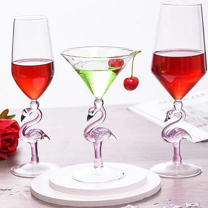 ALDO Kitchen & Dining > Tableware > Drinkware Pink Flamingo Fun Glasses for Martini, Wine, Cocktails, Beer ,Champagne Party and Home Bar