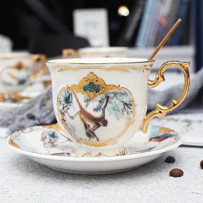 ALDO Kitchen & Dining > Tableware > Drinkware Porcelain / Model 1 Single Cup With Saucer and Spoon Vintage Style Coffee and Tea Cups Made From Fine Porcelain 24 Karat Gold Plated