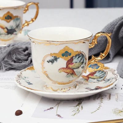 ALDO Kitchen & Dining > Tableware > Drinkware Porcelain / Model 2 Single Cup With Saucer and Spoon Vintage Style Coffee and Tea Cups Made From Fine Porcelain 24 Karat Gold Plated