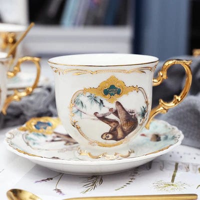 ALDO Kitchen & Dining > Tableware > Drinkware Porcelain / Model 3 Single Cup With Saucer and Spoon Vintage Style Coffee and Tea Cups Made From Fine Porcelain 24 Karat Gold Plated