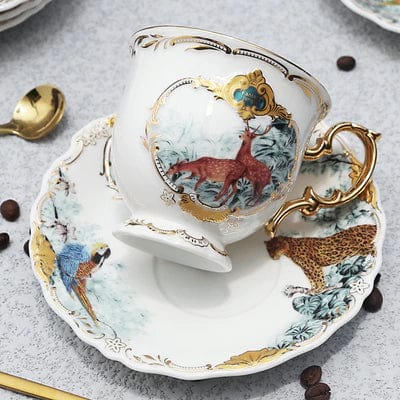 ALDO Kitchen & Dining > Tableware > Drinkware Porcelain / Model 4 Single Cup With Saucer and Spoon Vintage Style Coffee and Tea Cups Made From Fine Porcelain 24 Karat Gold Plated