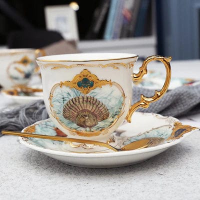 ALDO Kitchen & Dining > Tableware > Drinkware Porcelain / Model 5 Single Cup With Saucer and Spoon Vintage Style Coffee and Tea Cups Made From Fine Porcelain 24 Karat Gold Plated