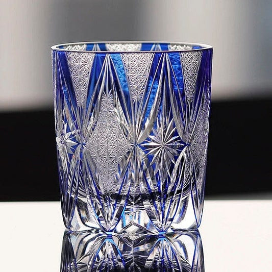 ALDO Kitchen & Dining > Tableware > Drinkware Private Collection Blue Lagune Japanese Edo Kiriko Crystal Hand Cut Whiskey Crystal Glass