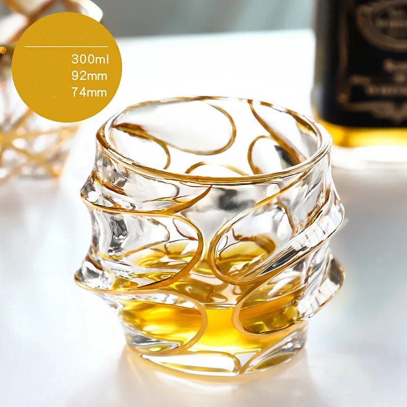 ALDO Kitchen & Dining > Tableware > Drinkware Private Collections Gold Seal 24 K Gold Plated Design Whiskey Brandy  Crystal Diamond Cut Glass