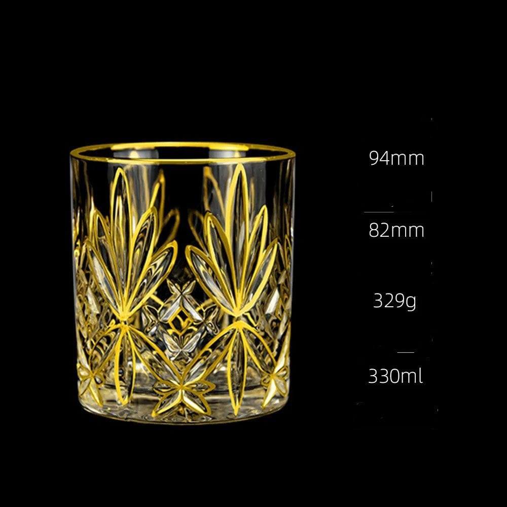 ALDO Kitchen & Dining > Tableware > Drinkware Private Collections Gold Seal 24 K Gold Plated Design Whiskey Brandy  Crystal Diamond Cut Glass