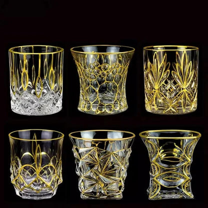 ALDO Kitchen & Dining > Tableware > Drinkware Private Collections Gold Seal 24 K Gold Plated Design Whiskey Brandy  Crystal Diamond Cut Glass