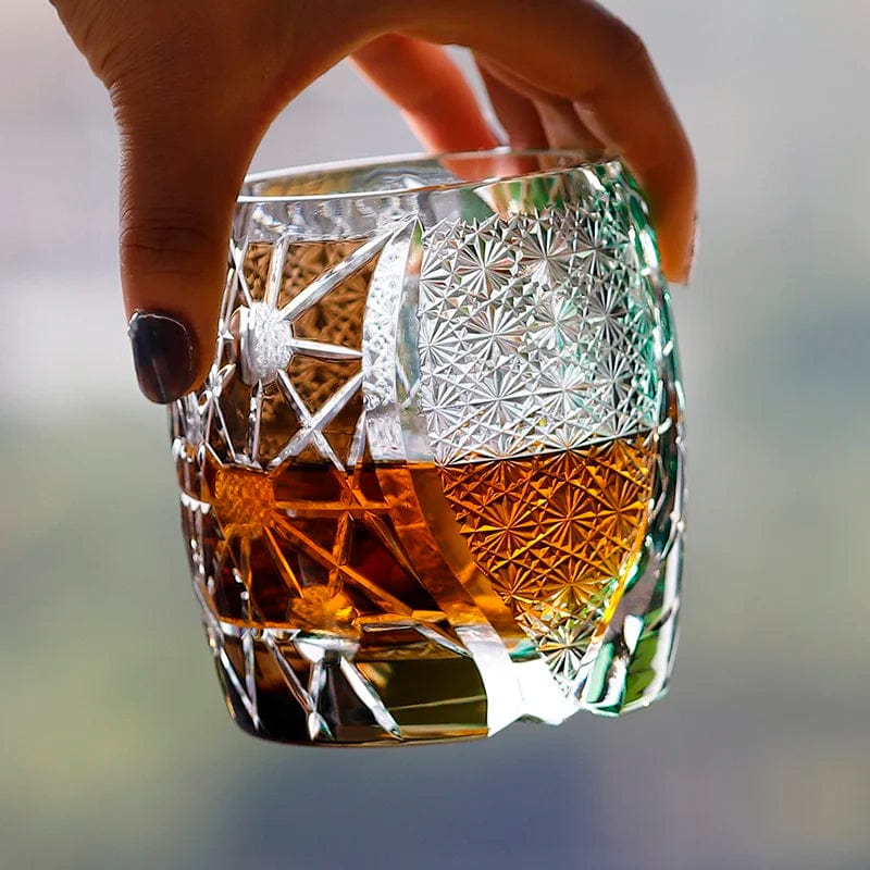 ALDO Kitchen & Dining > Tableware > Drinkware Private Collections  Royal Court Black Green Planet Japanese Edo Kiriko Whiskey Crystal Diamond Cut Glass