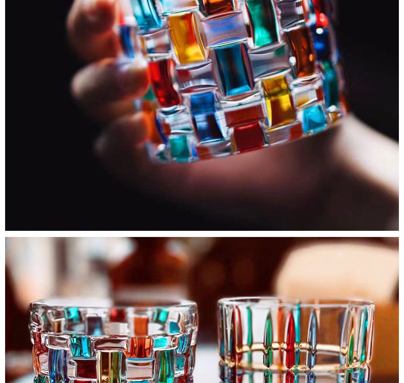 ALDO Kitchen & Dining > Tableware > Drinkware Rainbow Italian Murano Style Luxury Hand Cut and Painted Colorful Stain lead Free Crystal Free Whisky Vodka Cocktail Glasses