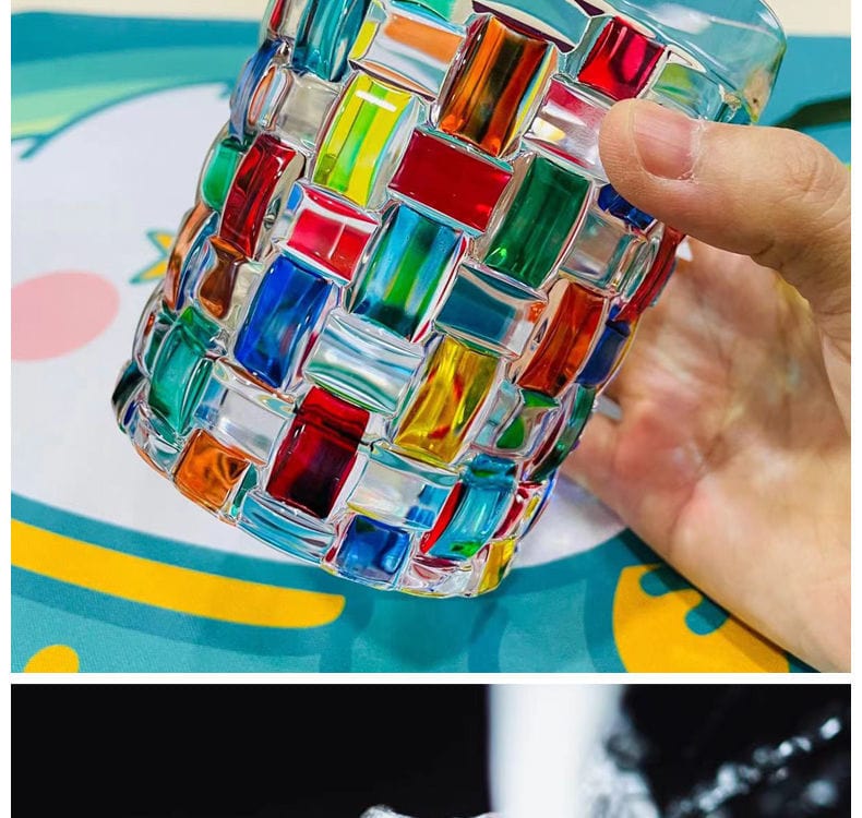 ALDO Kitchen & Dining > Tableware > Drinkware Rainbow Italian Murano Style Luxury Hand Cut and Painted Colorful Stain lead Free Crystal Free Whisky Vodka Cocktail Glasses
