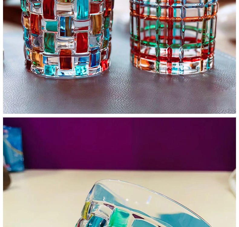 ALDO Kitchen & Dining > Tableware > Drinkware Rainbow Italian Murano Style Luxury Hand Cut and Painted Colorful Stain lead Free Crystal Free Whisky Vodka Cocktail Glasses