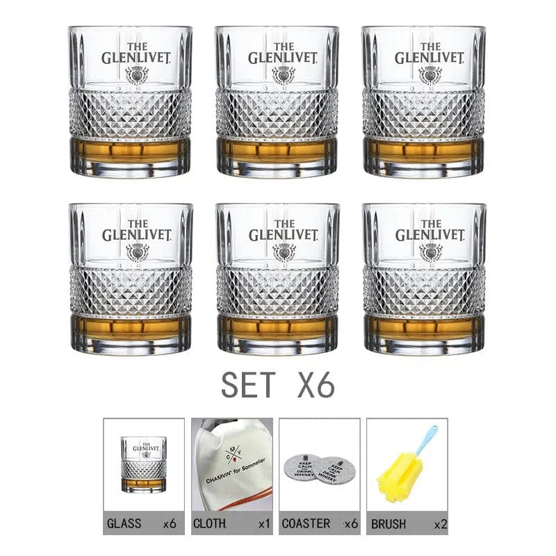 ALDO Kitchen & Dining > Tableware > Drinkware Set of Six Private Collection Elegant Glenlivet Single Malt Scotch Whisky Lead-Free Crystal Glass