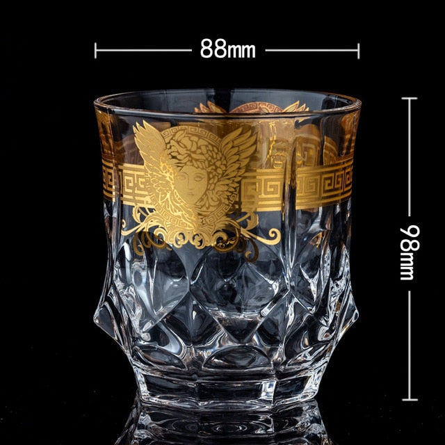 ALDO Kitchen & Dining > Tableware > Drinkware Style 1 / Crystal Lead Free Luxury Versace Style Hand Cut and Blown 24 Karat Gold Plated Crystal lead Free Glasses for Whisky Vodka Cocktails