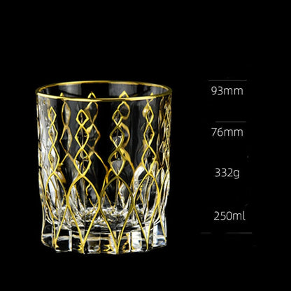 ALDO Kitchen & Dining > Tableware > Drinkware V 250ML Private Collections Gold Seal 24 K Gold Plated Design Whiskey Brandy  Crystal Diamond Cut Glass