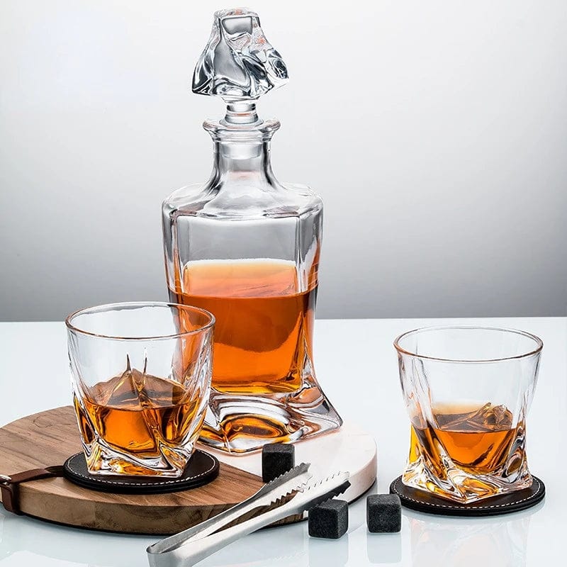 ALDO Kitchen & Dining > Tableware > Drinkware Whiskey Crystal Decanter and Glasses,8 Stone Cubes,Leather Coasters in Pinewood Gift Boxlead